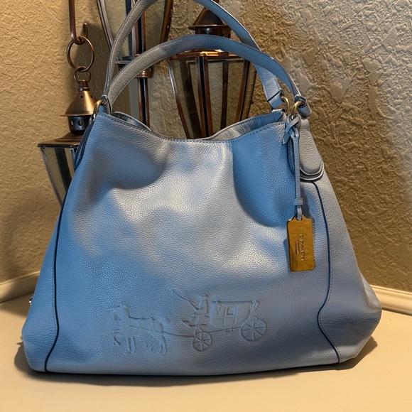 Coach Handbags - COACH Edie Baby Blue Leather Women's Shoulder Bag with embossed horse & carriage